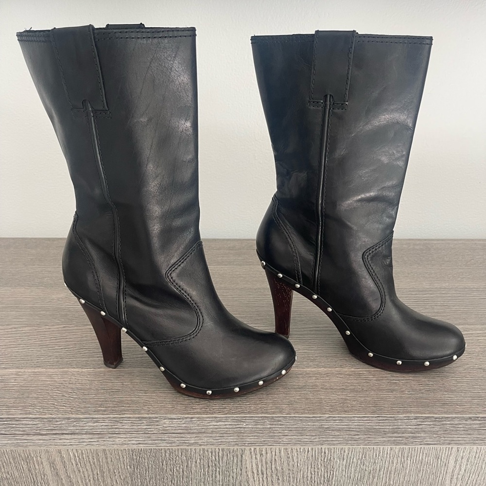 MICHAEL Michael Kors Studded high heel leather boots with wooden heel